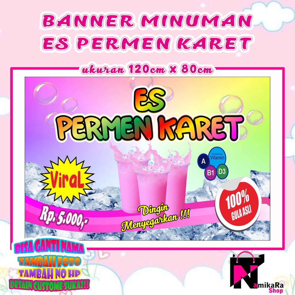 Banner Spanduk Backdrop Es Permen Karet/ Banner Es Permen Karet Custome / Spanduk Minuman Es Permen 