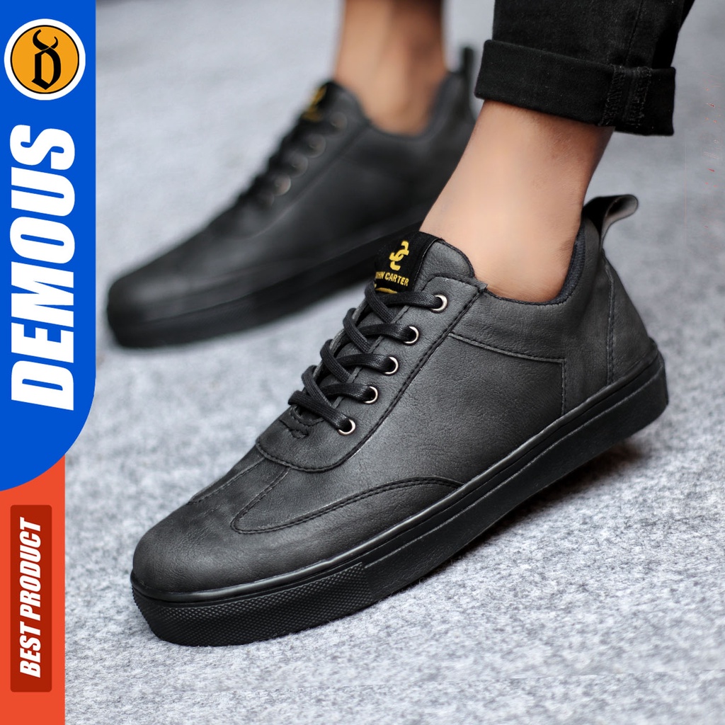 Sepatu Sneakers Pria Sepatu Casual Pria Kulit Pu Sepatu Kerja Kuliah Kondangan Sepatu Hitam Pria DEMOUS JIMUAT