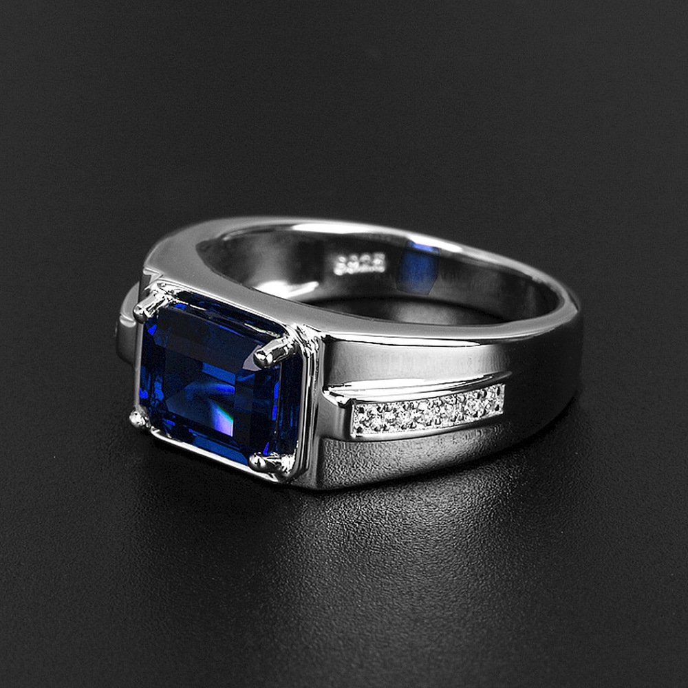 S925 Cincin Perak Safir Zamrud Wanita Pria Fashion Perhiasan Biru Hijau Kristal Berlian Zirkon Silver Rings