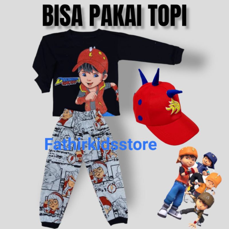 SETELAN PANJANG ANAK KARAKTER BOBOIBOY BISA  DTAMBAH TOPI