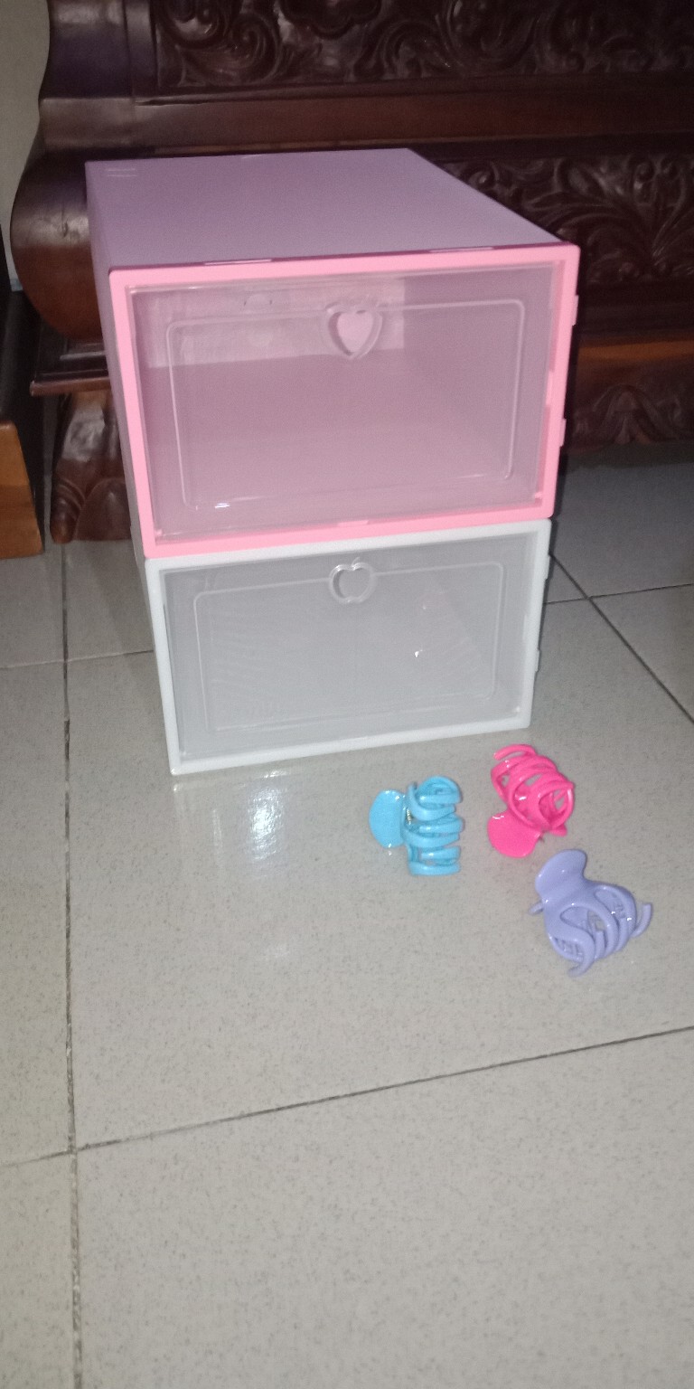 Kotak Sepatu Lipat Storage Shoe Box Organizer Portable Susun Terbaru Size Medium Tutup Oval Bulat
