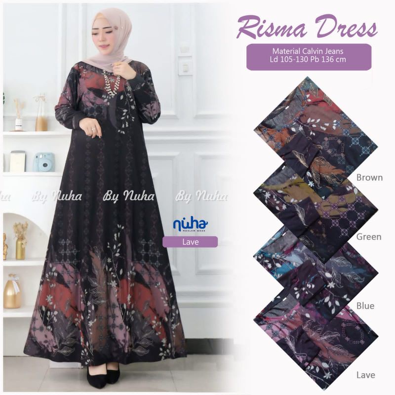 Gamis batik calvin jeans jumbo risma dress LD 105 Bahan calvin jeans super melar