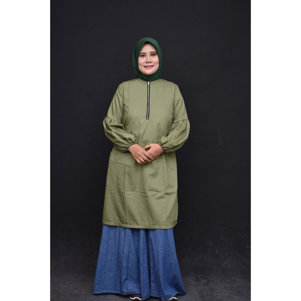 F a t i m a h TUNIC | TUNIK BAHAN TOYOBO | HIJAU ARMY | TUNIK BALON