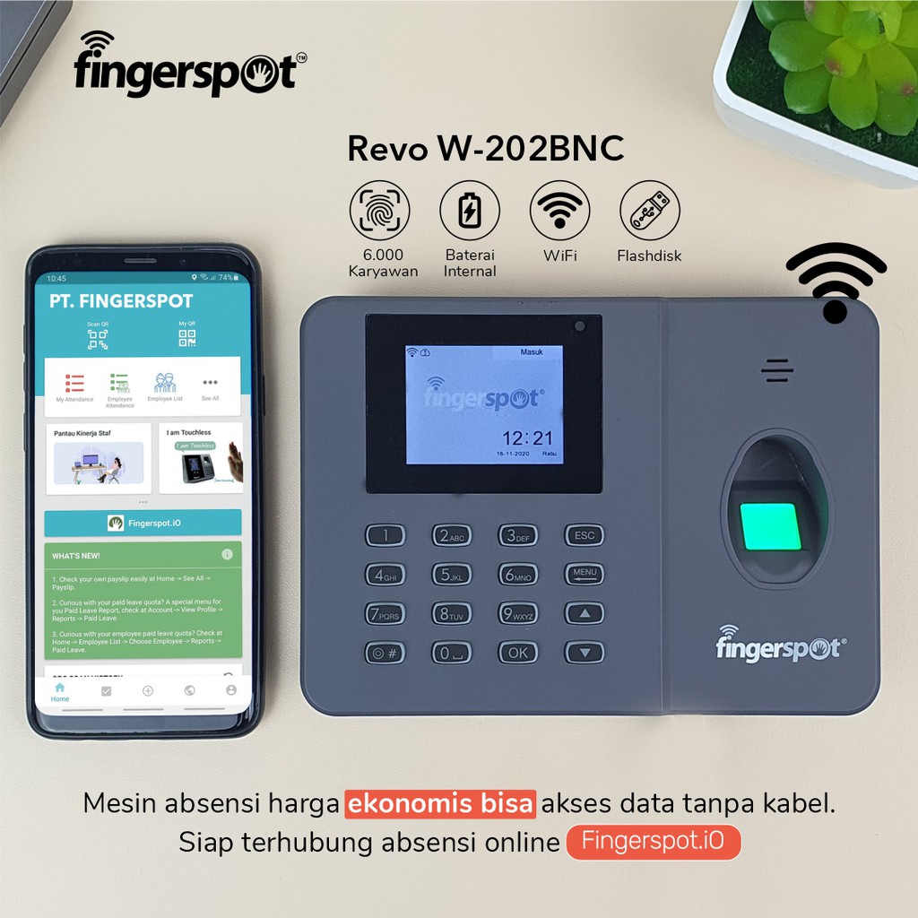 Jual Mesin Absensi Fingerprint Wifi Fingerspot Revo W202BNC New
