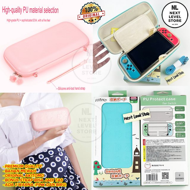 Premium Pouch Akitomo Nintendo Switch V1 V2 Lite Animal Crossing BLUE AKSW-147