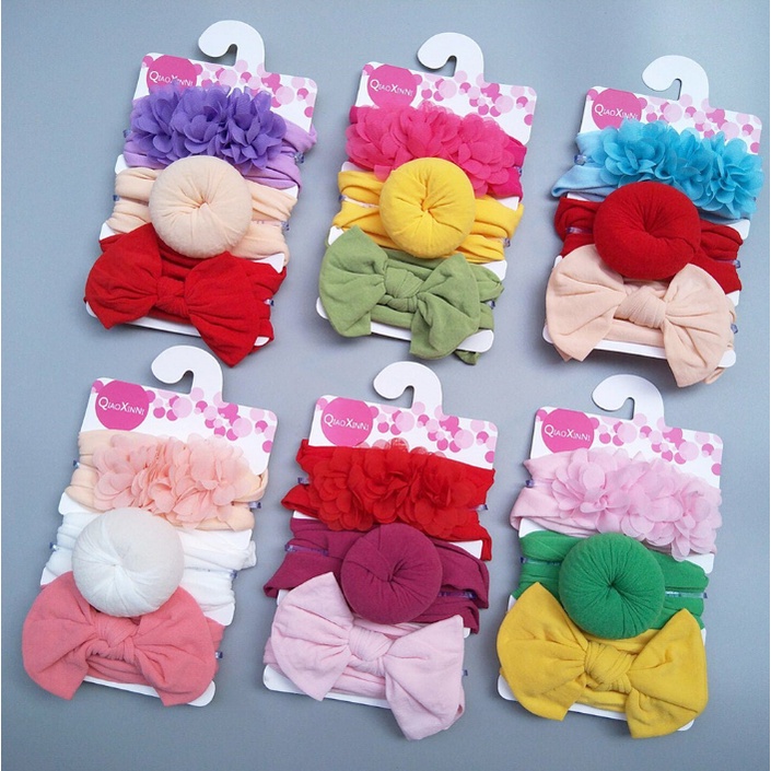 BANDANA BAYI ANAK PEREMPUAN 3in1 HEADBAND BABY BANDO MOTIF DONAT korea FASHION IMPORT AK39