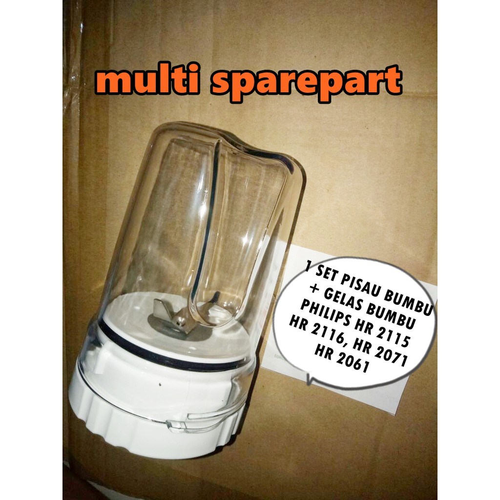 satu set / full set  pisau bumbu philips dan gelas HR 2061 , HR 2071 , HR 2115 , HR 2116