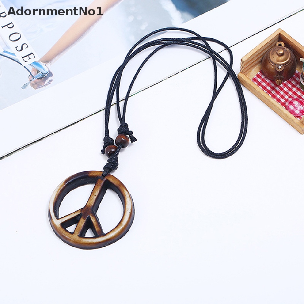 (AdornmentNo1) Kalung Tali Panjang Dengan Liontin Simbol Peace Handmade Gaya Retro Etnik Untuk Wanita