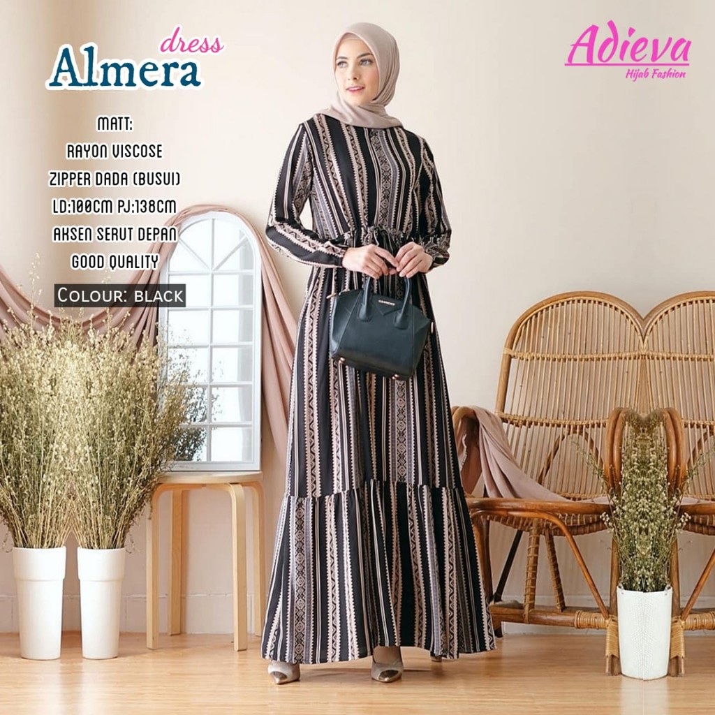 rayon viscose ALMERA long maxy dress muslim gamis wanita fashion kekinian mayung strip casual adv