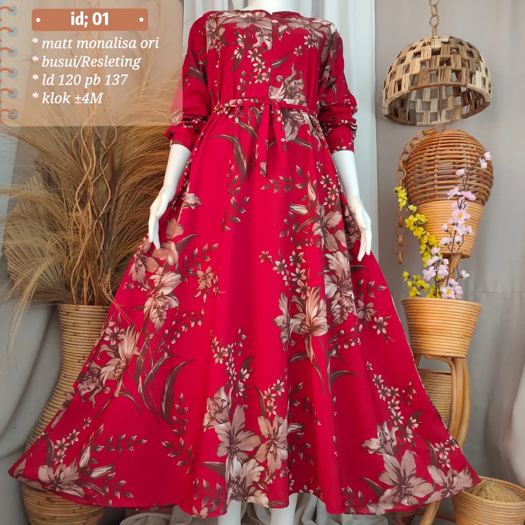 GAMIS MONALISA PREMIUM KLOK SUPER JUMBO MOTIF BUNGA TERBARU/GAMIS KLOK SUPER JUMBO TERLARIS