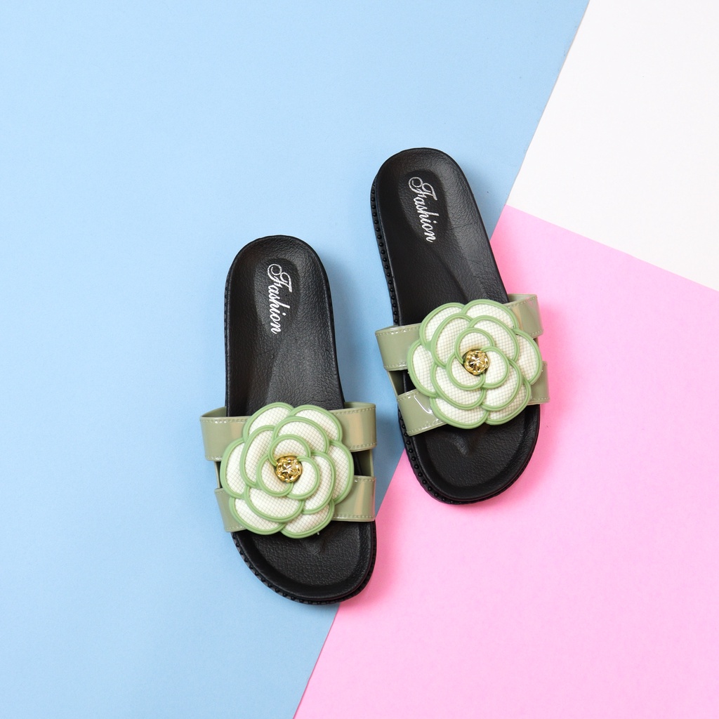 Kamea Sandal Wanita Bunga Slip On Teplek - Demorin Shoes Karet  Jelly  Selop