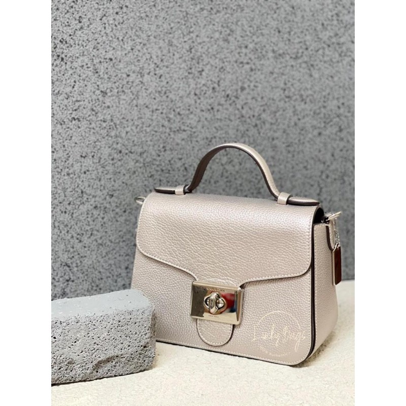 Tas Coach Original/coach cassidy top handle leather metallic platinum