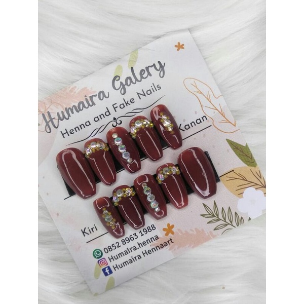 KUKU PALSU/FAKE NAILS WEDDING WARNA MERAH MARUN