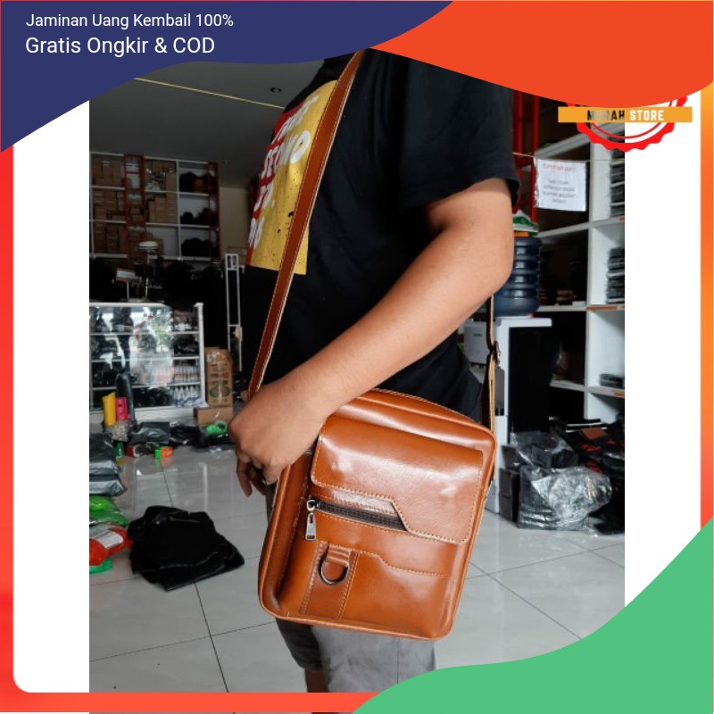 Tas selempang pria kulit asli slingbag cowok keren 100% Original Kulit Sapi Asli Terbaru