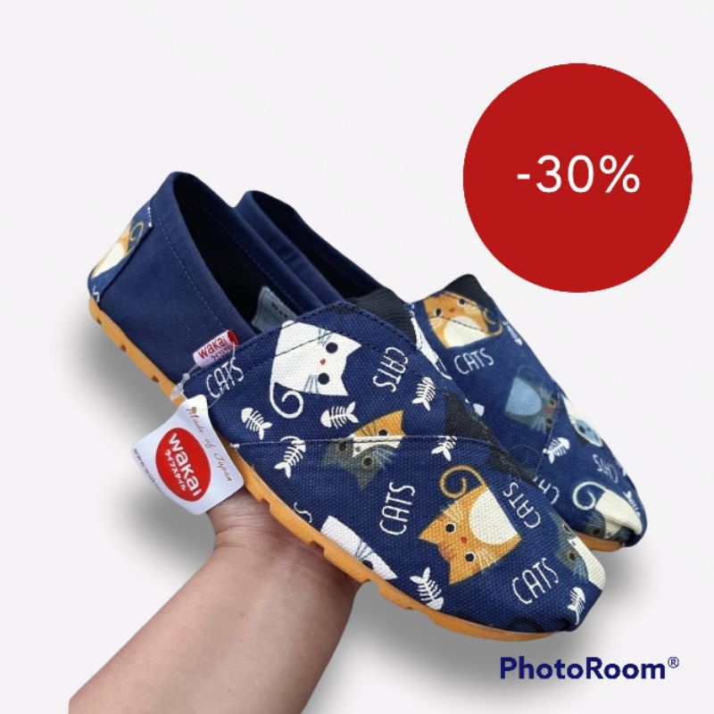 SEPATU SLIP ON ANAK PRIA WANITA DEWASA WAKAI CATS NAVI SOLL CREAM TERMURAH