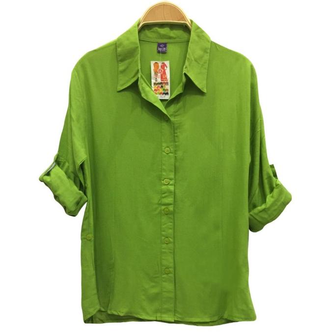 Kemeja Atasan Wanita BASIC POLOS Katun Rayon Adem Warna HIJAU LIME Termurah