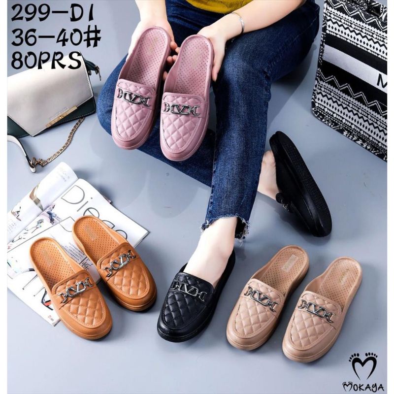 Sepatu Slop Wanita Jelly Gesper V Casual Cantik Elegant Import Mokaya