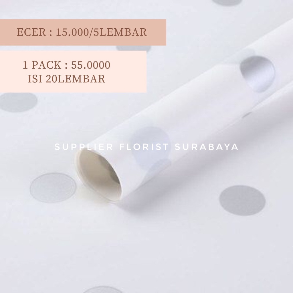 [5 LEMBAR] KERTAS CELLOPHANE KERTAS BUNGA POLKADOT DOT BUNDAR BULAT KERTAS KOREA WRAP BUNGA WRAPPING PAPER BOUQUET BUKET BUNGA