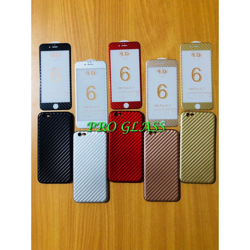 P101 Paket Iphone 6 / 6s / 6+ / 6PLUS 4D Tempered Glass Carbon + Case Carbon Style