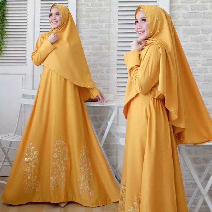 BAJU MUSLIM SYARI WANITA   BORGO TABUR MUTIARA BAJU GAMIS CEWEK MUSLIM   Hitam