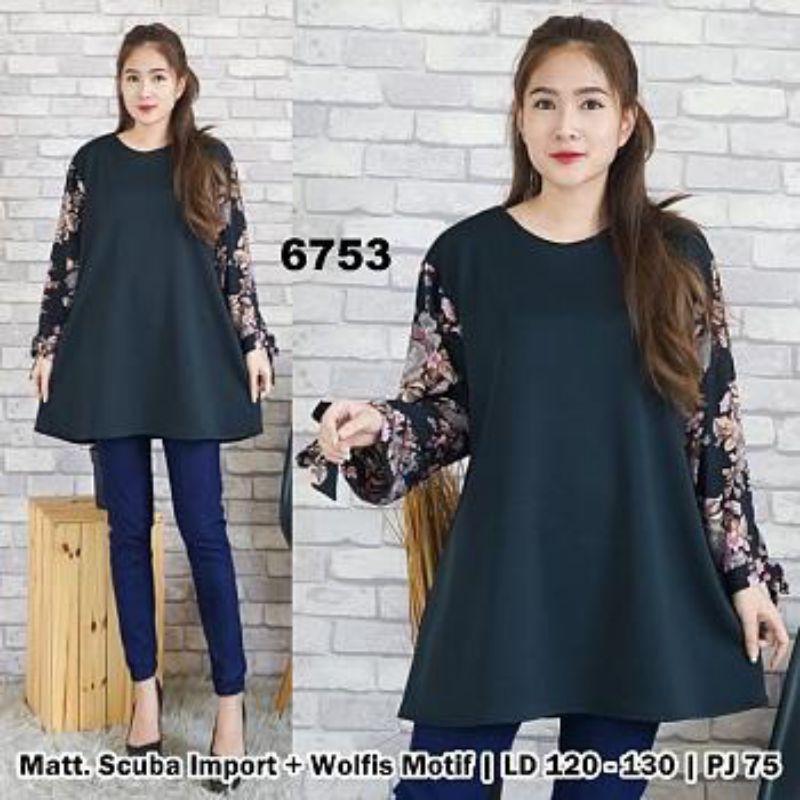 atasan jumbo Nanda blus wanita bigsize scuba Kombi Monalisa motif murah realpict gratis ongkir