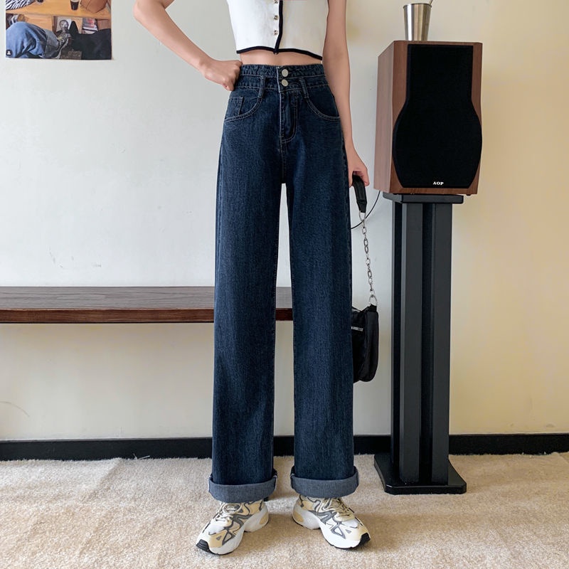 New Korean Style High Waist Murah Longgar Celana Jeans Panjang Wanita Import