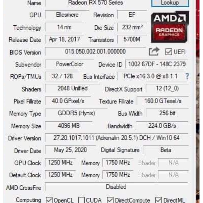 VGA Powercolor RX 570 Red Dragon 4G ( BEKAS )