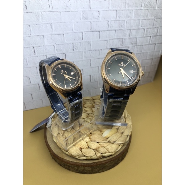 JAM TANGAN PRIA WANITA couple biru rose ALFA A 0021 ORIGINAL 1000%