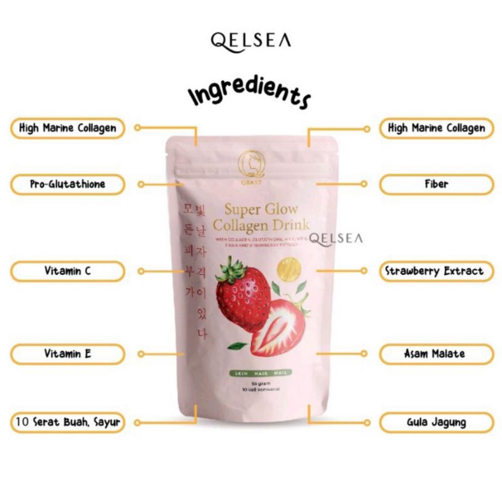 [ AGEN RESMI ] QBAST QELSEA Super Glow Collagen Drink Strawberry - Minuman Kolagen Whitening Booster Original BPOM