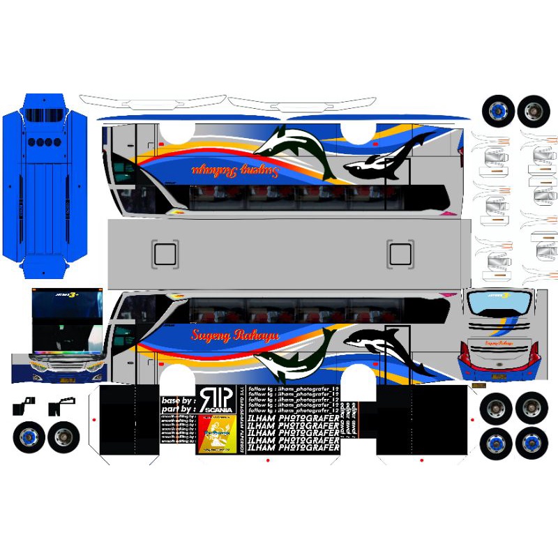 Lembaran Pola Papercraft Bus Sugeng Rahayu JB3+ Skala 1:50