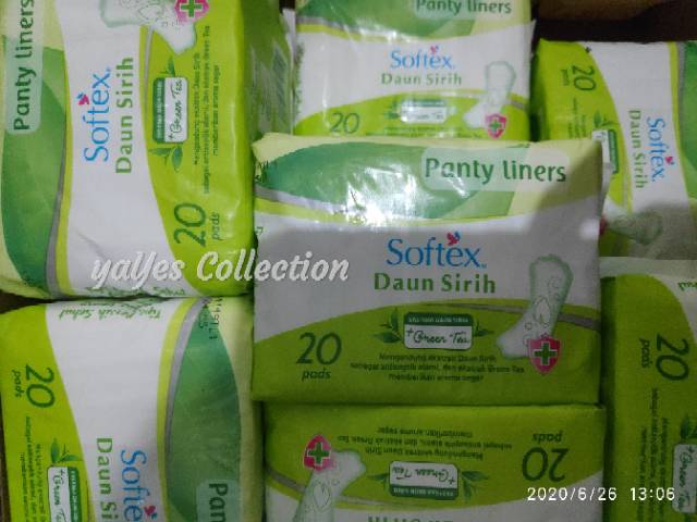 Softex ekstrak daun sirih 20 pads wing non panty liners green tea pembalut antibakteri septik sayap