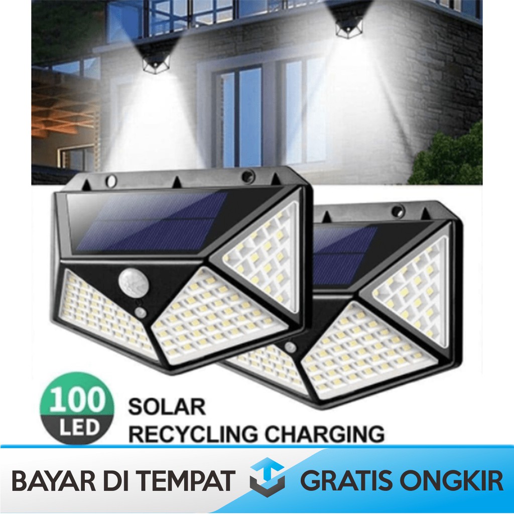 LAMPU LED SOLAR TEMPEL DINDING 100LED - SOLAR WALL LAMP INFRARED SENSOR GERAK 3 MODE TENAGA SURYA