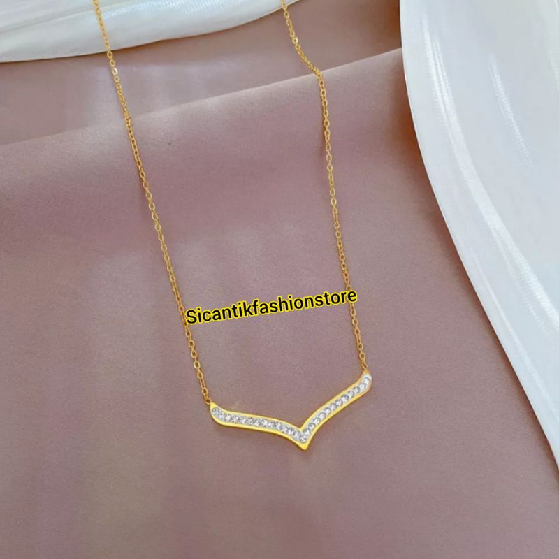 Kalung Titanium Gold Fashion Wanita Terbaru Terlaris Anti Karat Selamanya Kalung Fuji Viral Kalung Wanita Korea Liontin Permata Kalung Rantai Gold Kalung Titanium Wanita Liontin Permata