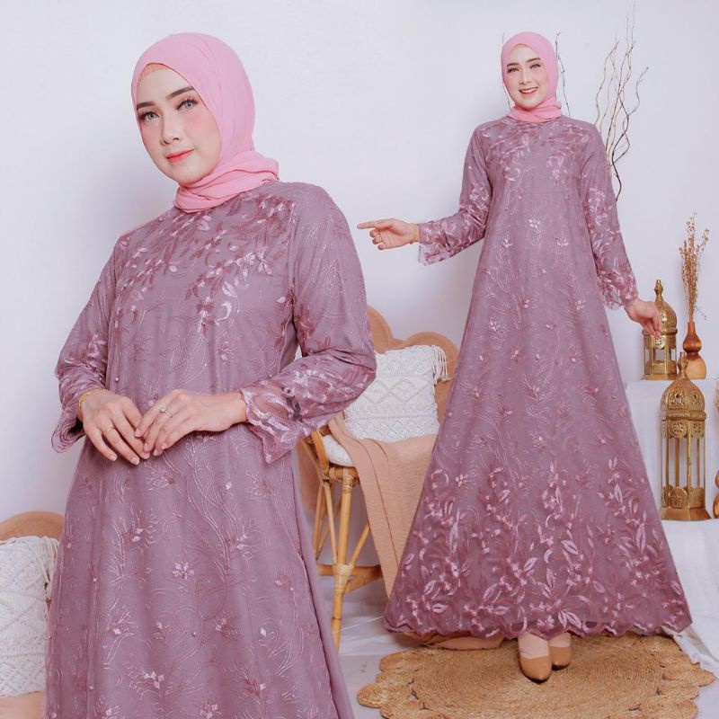 Latifa_Olshop21 - Zura Gamis Brukat Tile Seragam Kondangan Pesta Fashion Muslim Wanita Remaja Dewasa