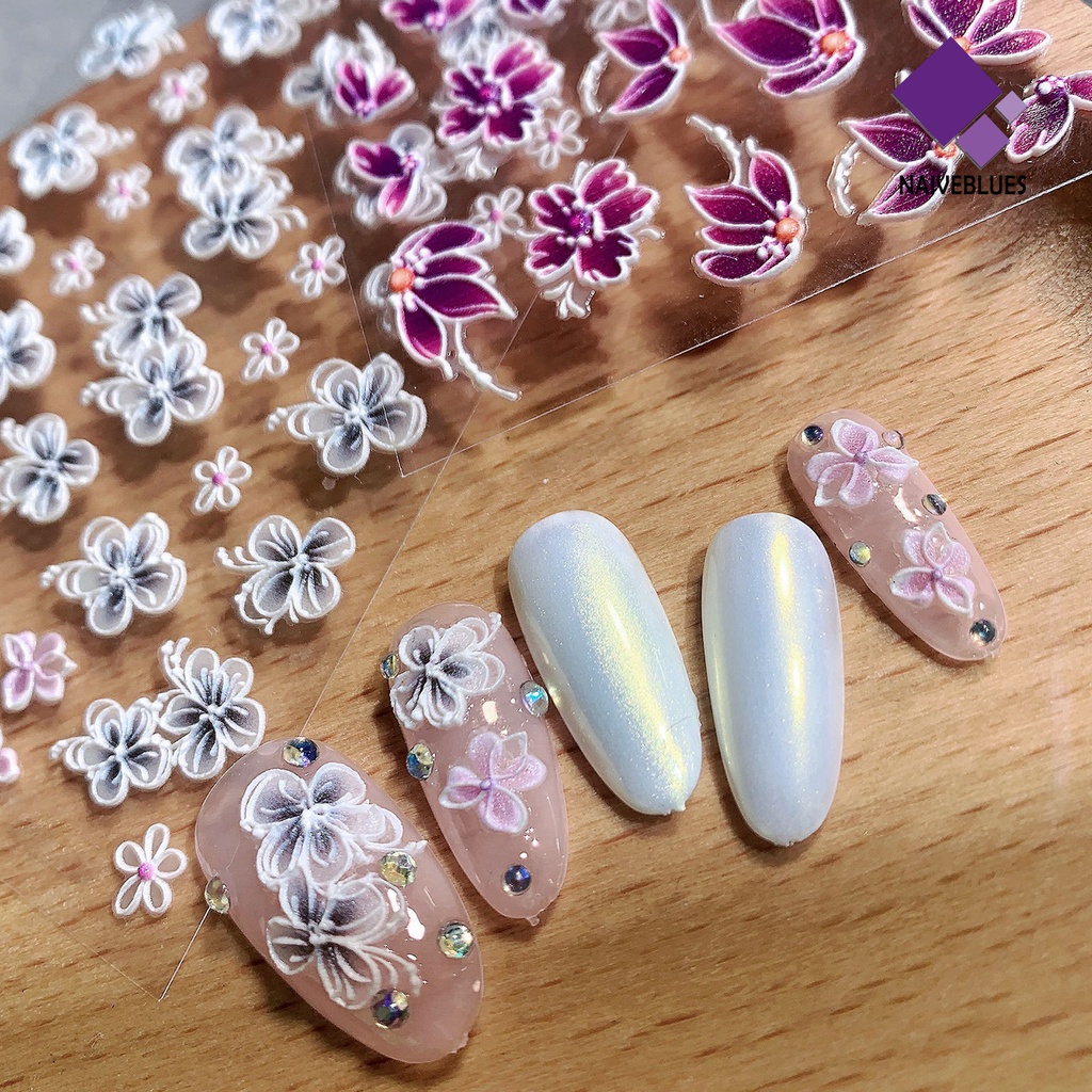 Naiveblue &gt; Stiker Kuku Motif Bunga / Daun 5D Untuk Nail Art DIY