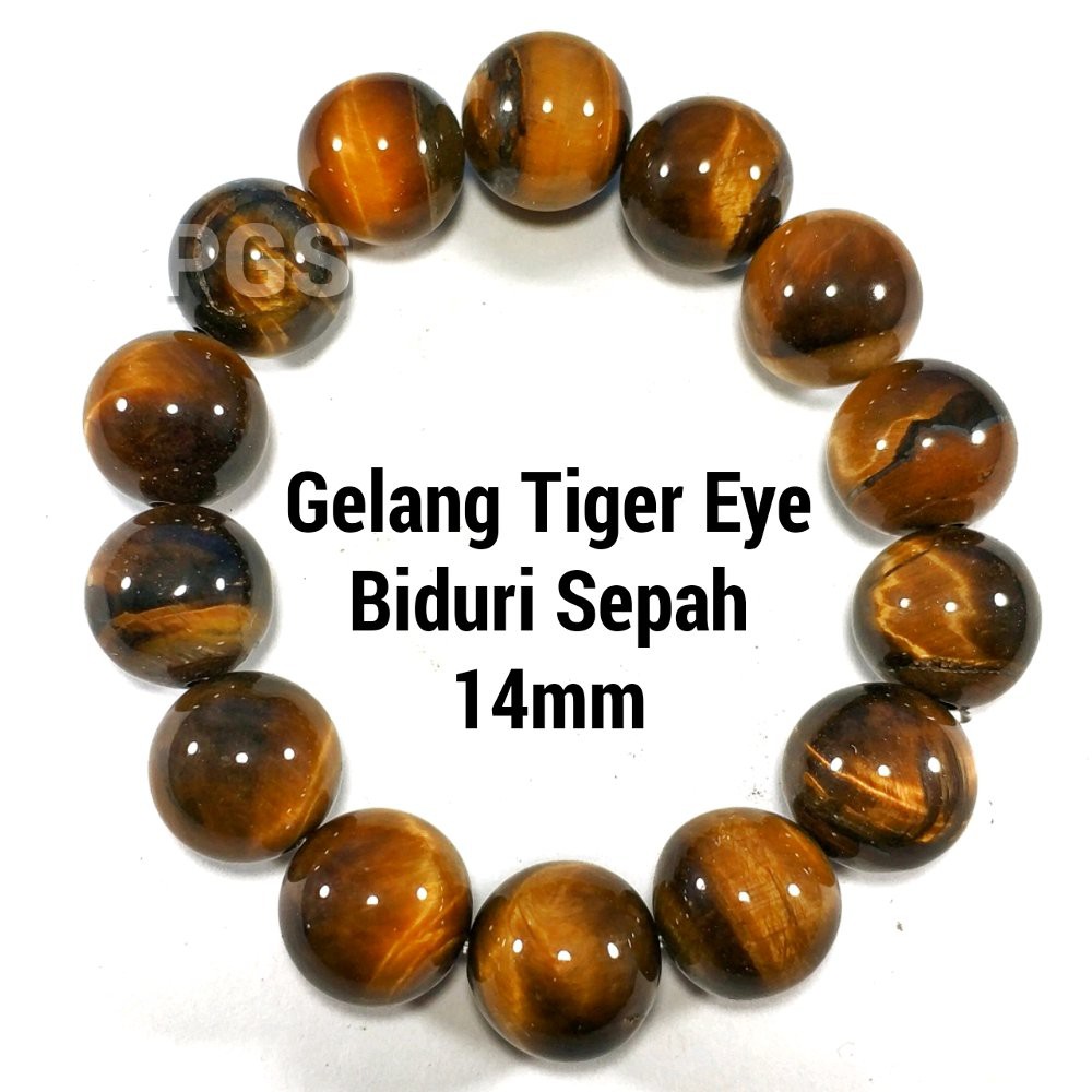 GELANG NATURAL TIGER EYE MEWAH DAN TERMURAH 14MM