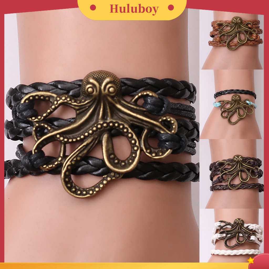 Hu Hu Hu Hu Hu Alat Bantu Pasang Kacamata♡ Gelang Tali Kulit Kepang Dengan Charm Gurita Bahan Alloy Untuk Priawanita