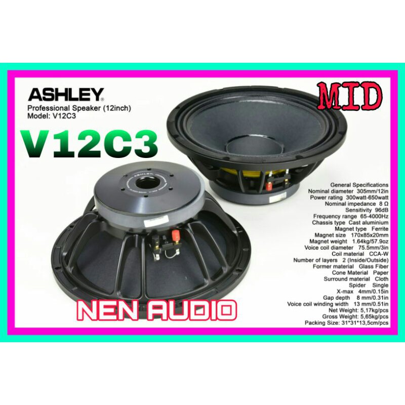 Speker Ashley 12 inci Midel V12C3 Original