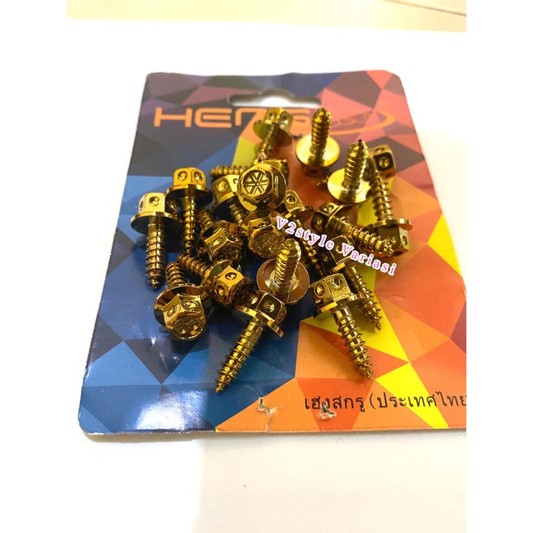 ( NEW FOTO ASLI ) BAUT PROBOLT BODY FLOWER YAMAHA HENG GOLD STAINLESS FULL BODY Lexi Aerox Fino Vixion Mio Xride Jupiter Xmax Nmax Byson R15 R3 Nouvo Freego Vega YZF WR155 Grand Soul ORIGINAL BAUT BADAN MOTOR EMAS HARGA 10 BIJI 20 PCS GROSIR ECER