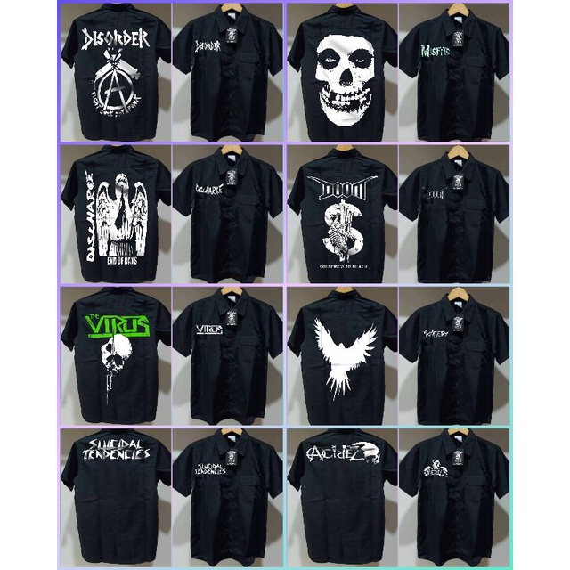 kemeja pendek band punk,kemeja pria,kemeja pendek hitam,kemeja costum band,kemeja,workshirt
