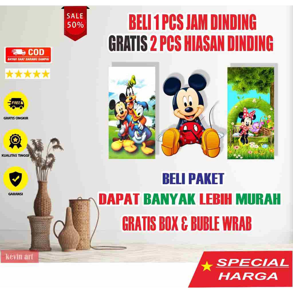 JAM DINDING UNIK KARAKTER MICKEY MOUSE GRATIS HIASAN BESAR TEMPEL TEMBOK 3d DEKORASI DINGDING KAMAR ANAK TERBARU ARTISTIK