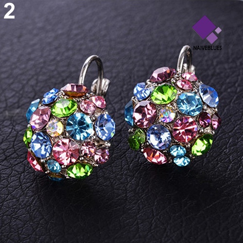 Anting Leverback Bentuk Bola Cubic Zirconia Warna-Warni Untuk Wanita