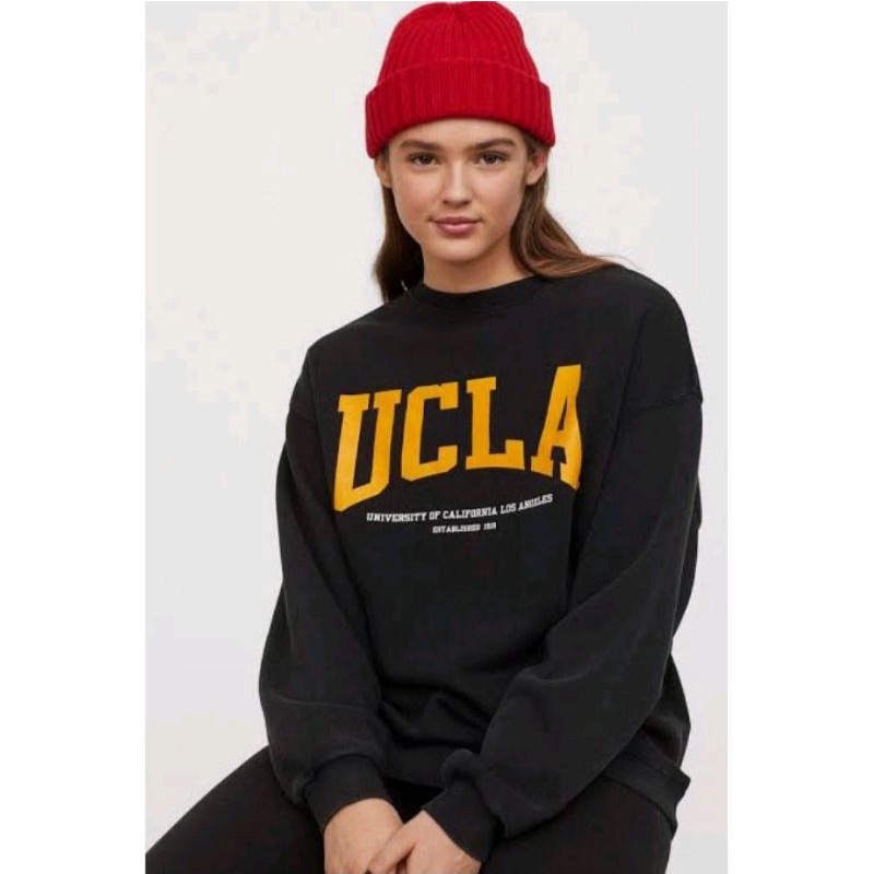 Crewneck Sweater H&amp;M Ucla University Of California Los Angeles Hitam Black Free Paper Bag