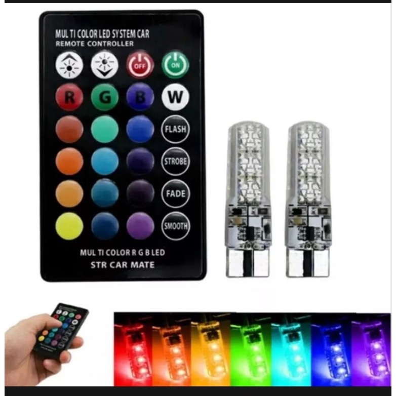 Lampu LED T10 Mobil Motor RGB 6 Titik Mata Jelly 5050 SMD 16 Warna plus Remote Gel Sein Sen Rem Mundur