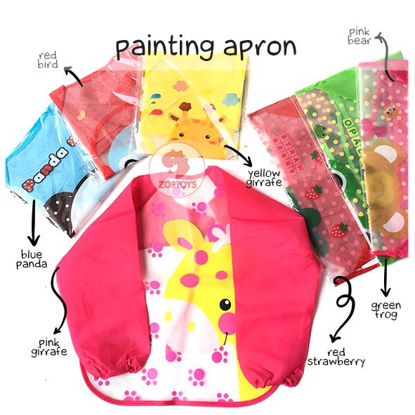 Zoetoys Painting Apron | Peralatan Melukis 2in1 untuk Baby Bib Waterproof Anak Bayi Tahan Air Spons Apron Celemek Lukis dan Baju Bayi | Kids Painting Kit