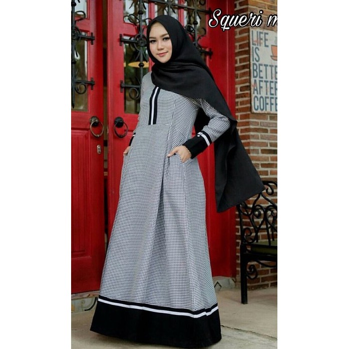 TERLARIS PAKAIAN SET GAMIS WANITA MUSLIM SYARI LEBARAN kotak kotak katun dress hijab muslim longdres