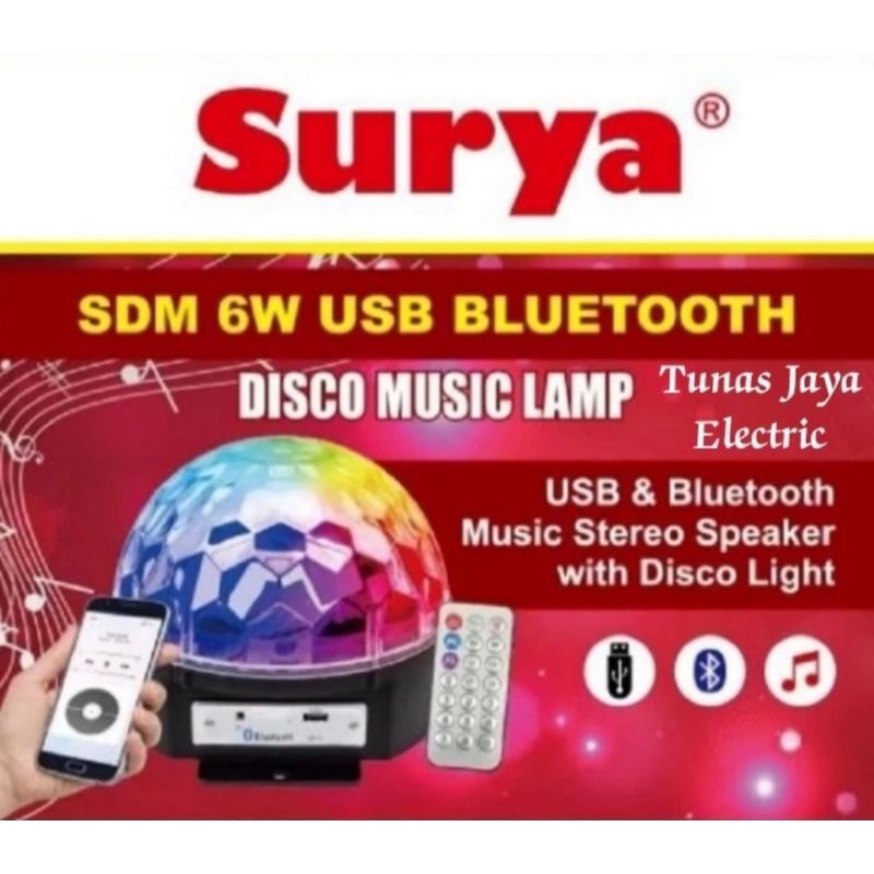 Lampu Disco dengan Speaker Music via Bluetooth SDM 6W BTH SURYA