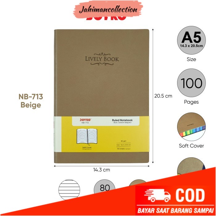 

✨ BISA COD ✨ Buku Tulis Catatan Bergaris Ruled Notebook Joyko NB-713 Lively Book - Beige