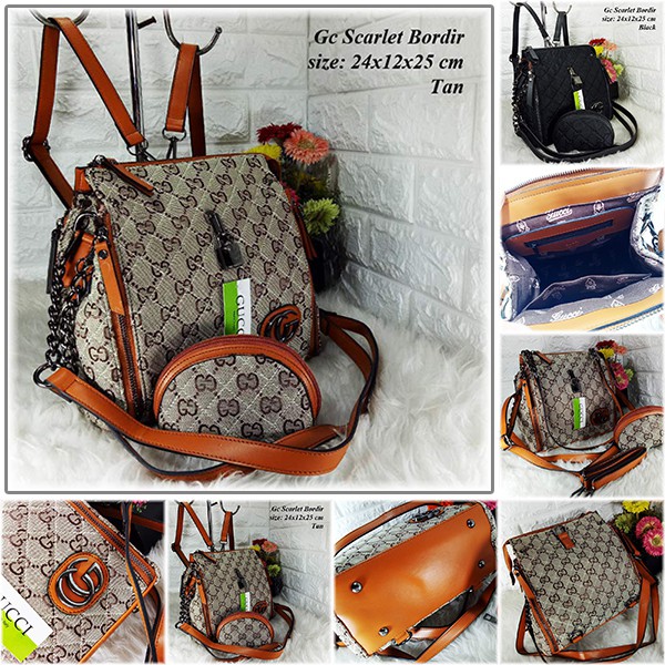 GRATIS ONGKIR TAS RANSEL WANITA IMPORT BRANDED GC GUCCI SCARLET BORDIR BACKPACK AA052