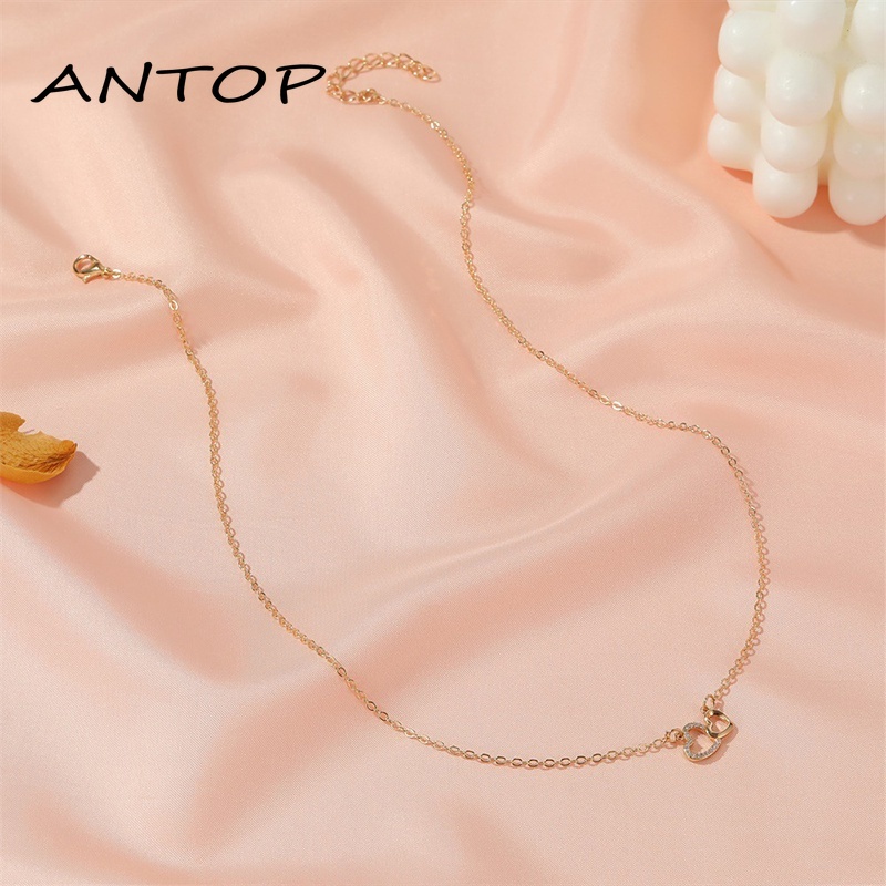 Korea Sederhana Cinta Kalung Persik Ganda Liontin Hati Wanita Fashion Rantai Klavikula Perhiasan Aksesoris ANTOP